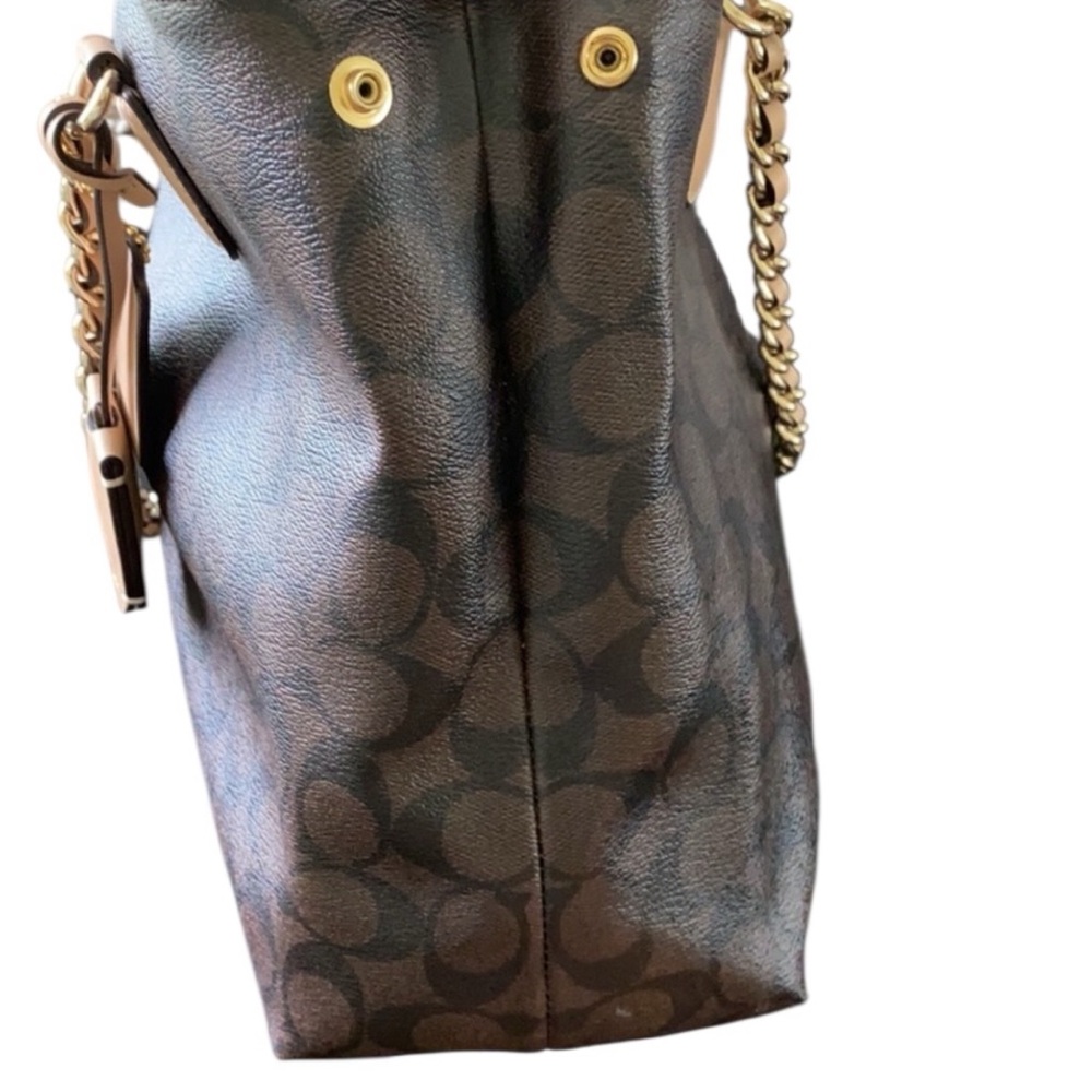 Coach Peyton Signature Chain Tote Brown Tan Canvas Gold Hardware - Picture 8 of 10